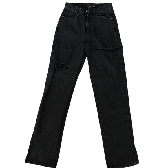 PrettyLittleThing Denim - Prettylittlething Petite dark high-waisted distress jeans